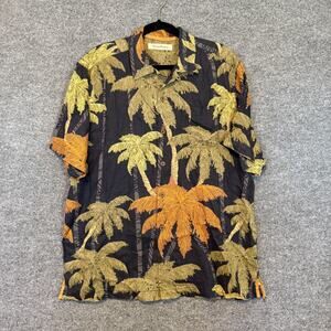 Tommy Bahama Shirt Mens Medium Yellow Linen Short Sleeve Button Up Palm Hawaiian